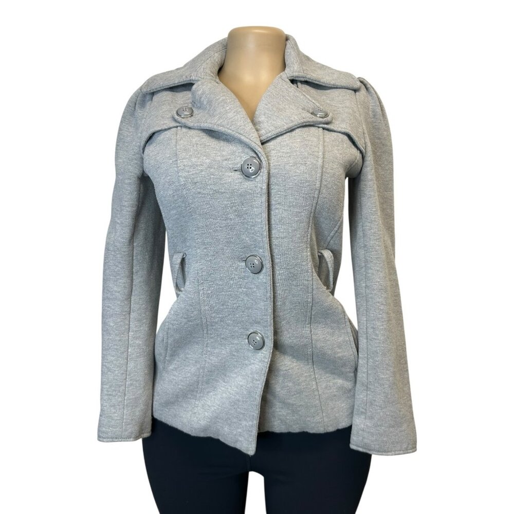 TG-33 Kenneth Cole Reaction Size Small Gray Wool Blend Tailored Peacoat Jacket